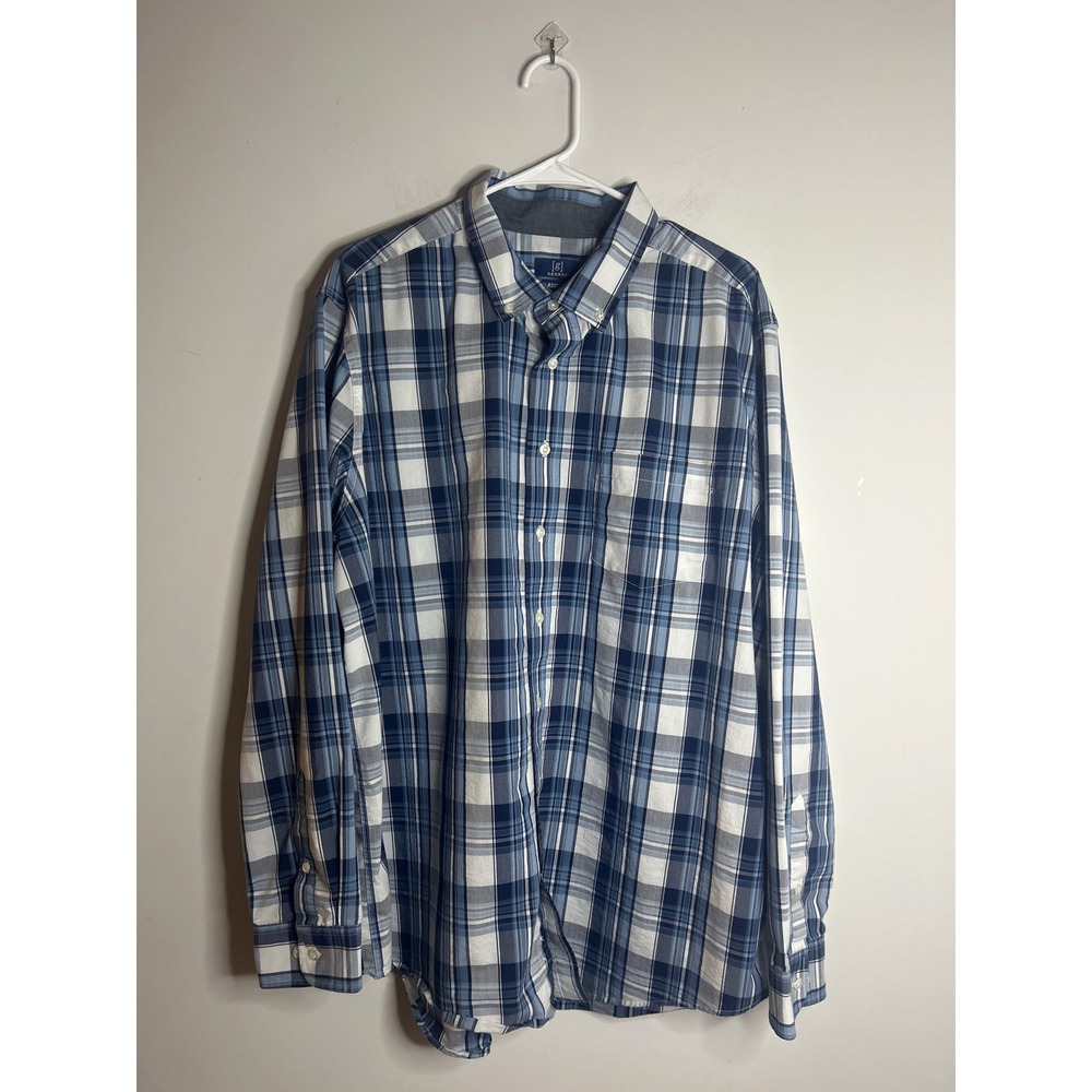 George Blue Plaid Button Down Shirt Mens 2XL